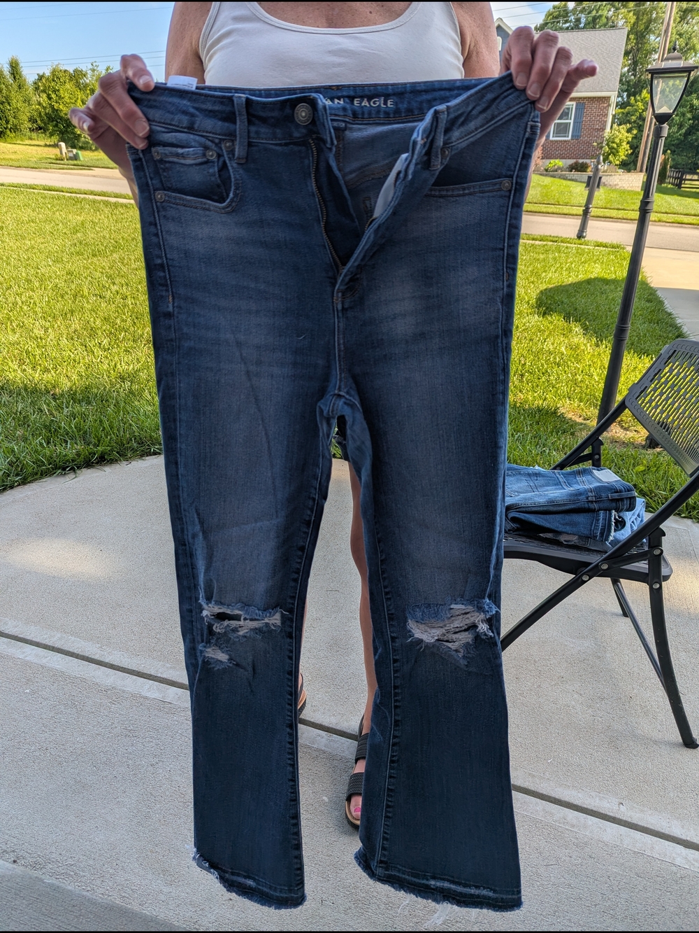 American Eagle Outfitters Dark Indigo Distressed Flare Jeans